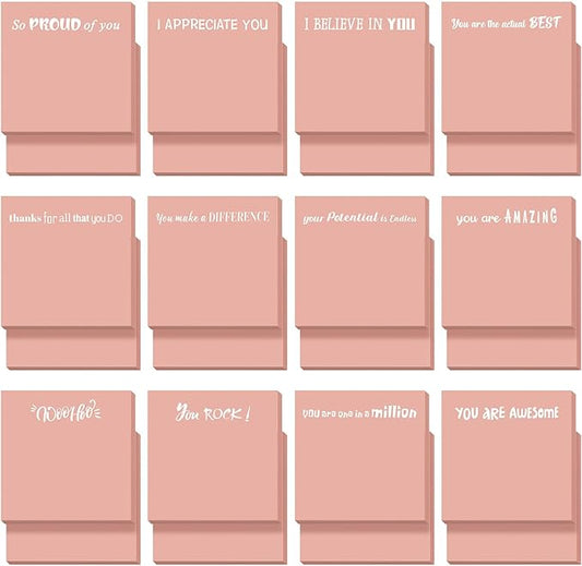 Yinder 24 Pcs Inspirational Sticky Notes Thank You Gift Motivational Sticky Note Pad Employee Appreciation Gift Bulk for Staff Coworker Teacher Nurse Office Groups 3 x 3'' (Motivational,Pink)