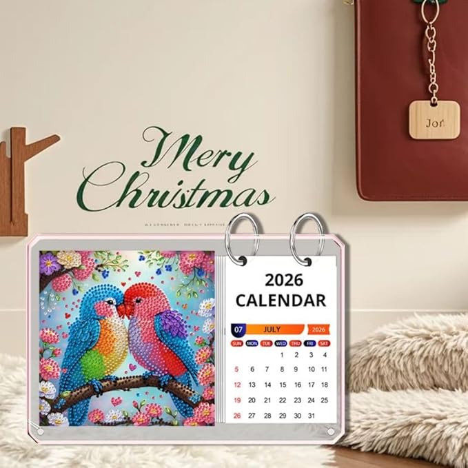 2026 Standing Desk Calendar DIY Diamond Art Painting Monthly Flip Desktop Calendar Mosaic Kits Acrylic Tabletop Calendars Diamond Art Craft Supplies Planner for Office Home Decor-Bird