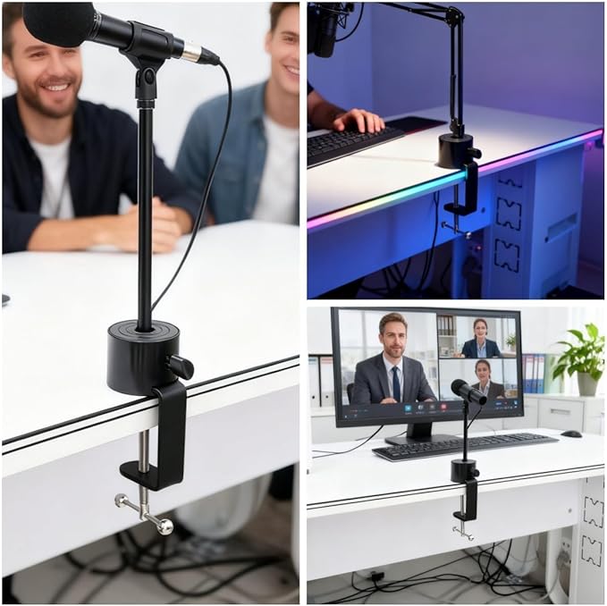 Microphone Stand Table Clamp for Microphone Suspension Boom Scissor Arm Stand Holer, 1/2" Thread Hole Cantilever Bracket Clamp Desk Lamp Clip Fittings Base DIY for Radio Studio Podcast (1)