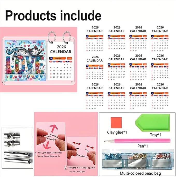 2026 Standing Desk Calendar DIY Diamond Art Painting Monthly Flip Desktop Calendar Mosaic Kits Acrylic Tabletop Calendars Diamond Art Craft Supplies Planner for Office Home Decor-Love