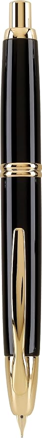 PILOT Vanishing Point Collection Refillable & Retractable Fountain Pen, Black Barrel with Gold Accents, Blue Ink, Broad Nib (60365)
