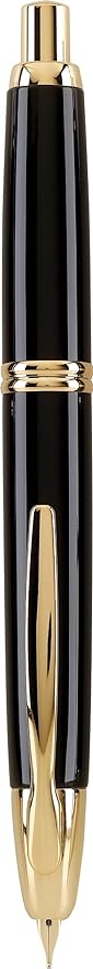 PILOT Vanishing Point Collection Refillable & Retractable Fountain Pen, Black Barrel with Gold Accents, Blue Ink, Medium Nib (60265)