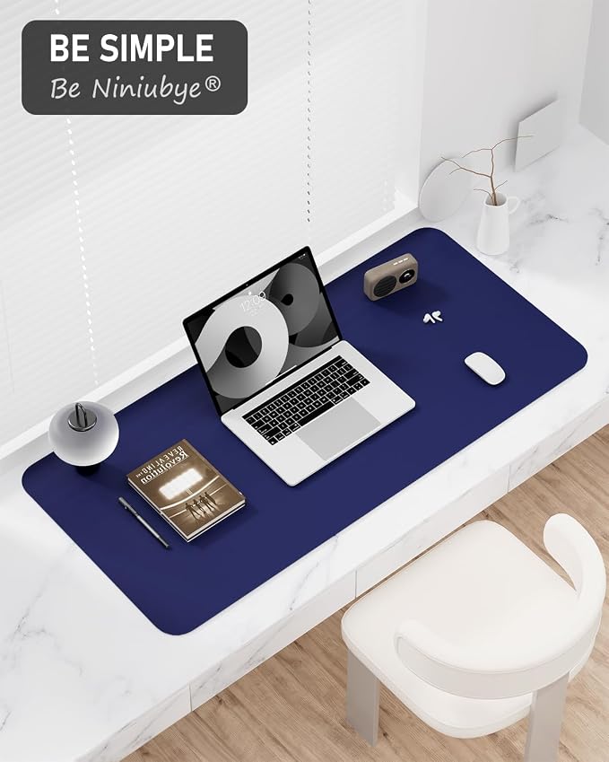 Desk Pad, 30" x 14" PU Leather Non-Slip Desk Mat Large Mouse Pad for Desktop, Waterproof Laptop Computer Writing Mat for Office, Home, Work, Gaming, Violet Blue