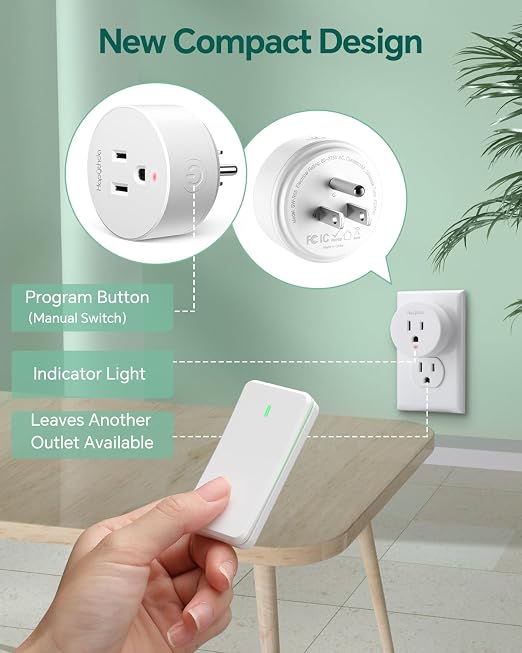 Remote Control Outlet Plug Adapter, Wireless Switch, Mini Remote Outlet for Light and Household Appliances, ON/OFF Switch 15A/1500W, 300ft RF Range, 4000V Anti Surge