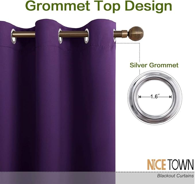 NICETOWN Blackout Room Darkening Window Curtain Triple Weave Home Decoration Solid Ring Top Blackout Room Darkening Drape for Bedroom (Single Panel, 42 x 72 inch, Royal Purple)