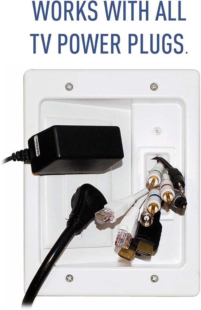 Legrand - OnQ in Wall Cable Management Kit with USB, TV Outlet Wall Kit Hides Cords, in Wall TV Power Kit Works with All Plugs, Recessed TV Outlet, White, HT21USBWHV1 (Hardwired)
