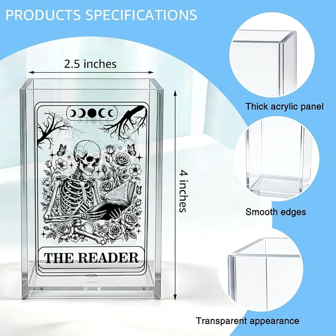 The Reader Acrylic Organizer Pencil Pen Holder, Bookworm Skeleton Desk Organizer, Bookworm Gifts for Book Lover Book Club Member Student Librarian, Back to School Gifts for Daughter Niece