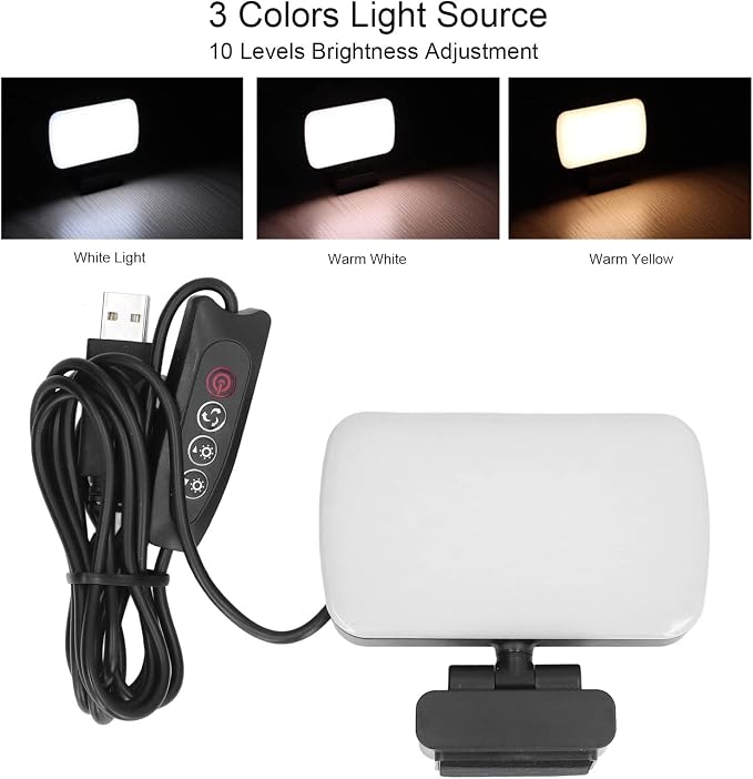 Video Conference Lighting Kit,LED Fill Lights Clip On Type 360° Rotatable Webcam Lighting 10 Levels Adjustable Lamp for Video Conference with Sturdy Clip