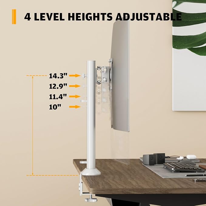 Hemudu Single Desk Monitor Arm Mount Stand Fit for 13 inch to 32 inch Flat Curved Computer Screen with Swivel, Height Adjustable, Rotation,Holds up to 77lbs, White