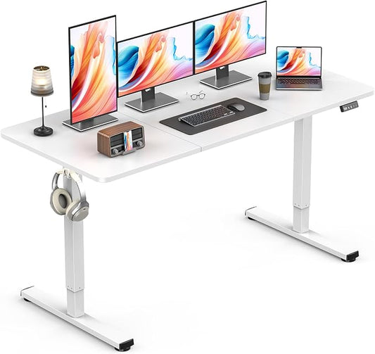 Large Electric Standing Desk, Gaming Desk, 55 x 24 Inch, White | Height Adjustable Computer Desk with Smart Controller, Sit and Stand Up Table for Home, Office, Work, Study, Writing