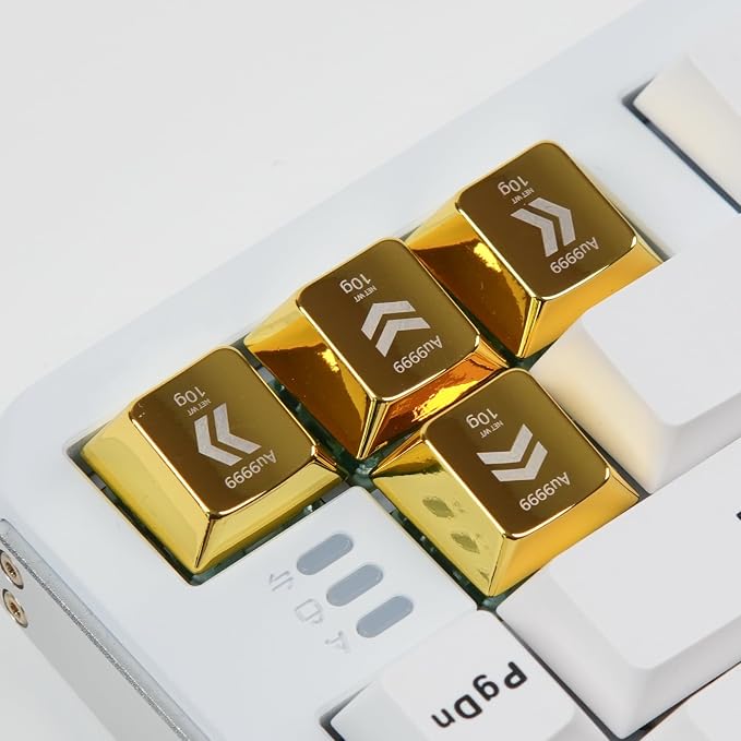 Artisan Zinc Alloy Golden Keycap for Mechanical Keyboard Arrow Key Metal 4 Keys, 1U Size, Custom Keycap Fit MX Switch Compatible, Decorative Design for Gaming and Typing (↑ ↓ ← →)