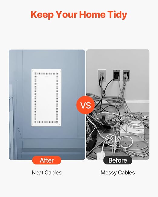 VEVOR Structured Media Enclosure, 28-Inch, Recessed in-Wall Media Box with Cover, Wall-Mount Cable Management Box Kit, Structured Wiring Multi-Media Cabinet, Cold-Rolled Steel, for TV Home Theater