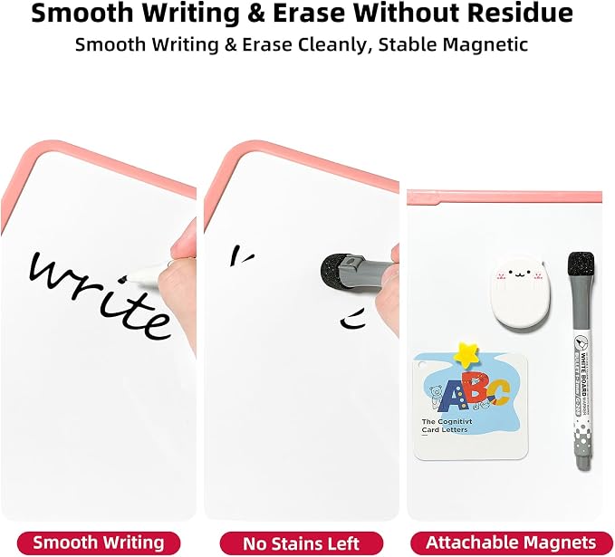 Colorful Dry Erase White Board 9.7x9.7in, Magnetic Desktop Board with Stand, 2 Markers (Eraser Head), 4 Magnets - Double-Sided Easel for Daily Planning, Memo, Office/Home/School (Orange)
