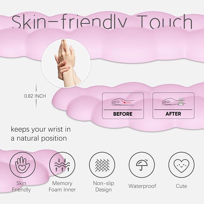 Cloud Wrist Rest Keyboard Palm Rest with Non-Slip Base for Computer Gaming Wrist Rest, YAMJUG Cloud Arm Rest Keyboard Wrist Pad Purplish Pink