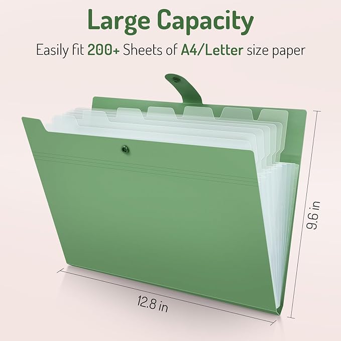 Forvencer Expanding File Folder with 8 Pocket, Letter Size Accordion File Organizer, Portable Folders for Documents, Cute Paper Organizer, Filling Products for School Office Supplies, Dark Green