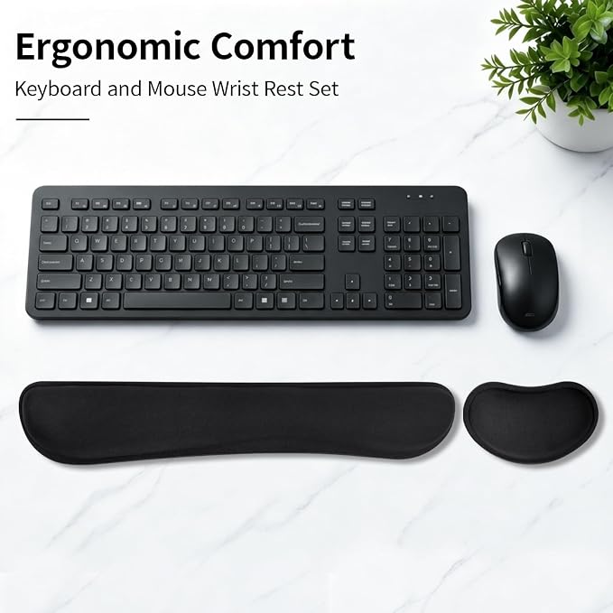 Bloss 2 Wrist Rest Support for Mouse Pad & Keyboard Set, Ergonomic Design Wrist Support Pad for Keyboard, Soft Memory Foam Desk Pads Support Hand and Arm Easy Typing Pain Relief - Black