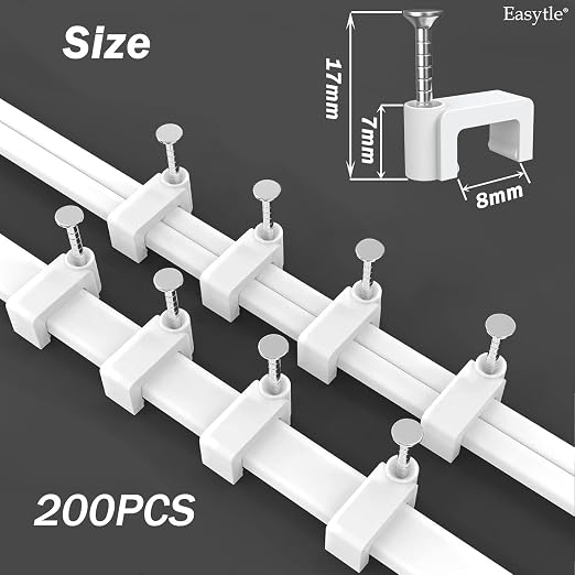 Easytle 200 Pcs 8mm Cable Clips Nail in Flat Ethernet Cable Wall Clips for Cords Cat5/Cat5e/Cat6/Cat7 RJ45 Coax Speaker Wire