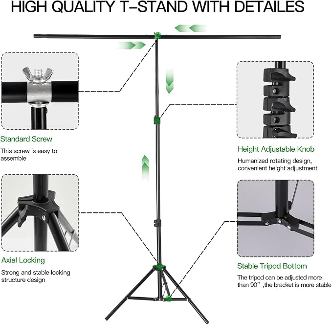 Green Screen Backdrop with Stand Kit, BEIYANG 6.5 X 5 Ft Portable Backdrop Stand Kit with Carrying Bag and 5 Clamps for Streaming, Video conferences and interviews