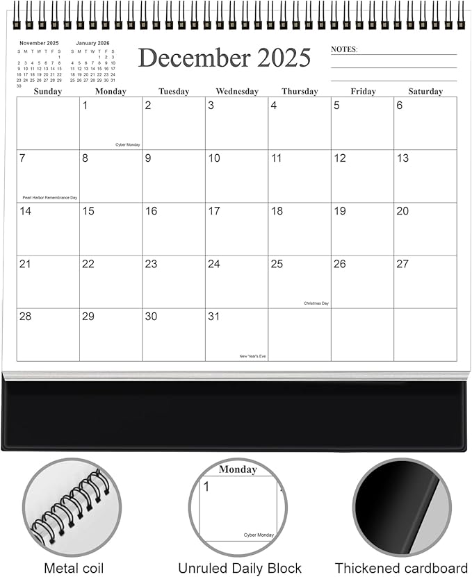 Desk Calendar 2026 - Runs January 2026 until June 2027 - Beautiful Small Flip Desktop Calendar for Easy Organizing, 6" x 8", Black