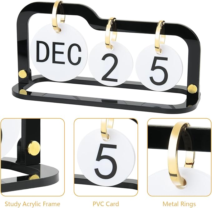 Acrylic Perpetual Desk Calendar 2026 Standing Flip, Vintage Desktop Flip Calendar with Acrylic Month Date Large Display Blocks, Daily Flip Calendar for Home Office Decor Desk Accessories