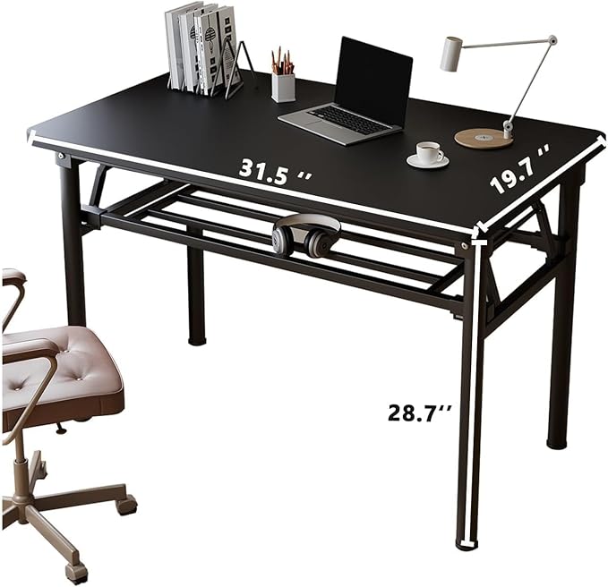 Folding Desk, 31.5" Foldable Desk for Small Spaces - Space Saving Folding Computer Desk, Portable Compact Design for Home Office, Bedroom, Dorm & Apartment, No Assembly Required