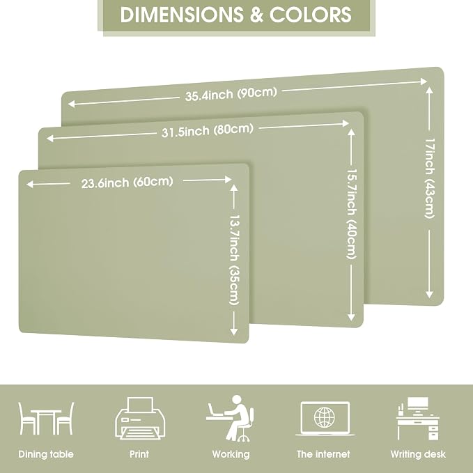 Leather Desk Pad Protector 23.6x13.7inch Non-Slip Large Gaming Mouse Pad Waterproof Desk Writing Pad Desk Blotter Laptop and Keyboard Mat for Office and Home(Green)