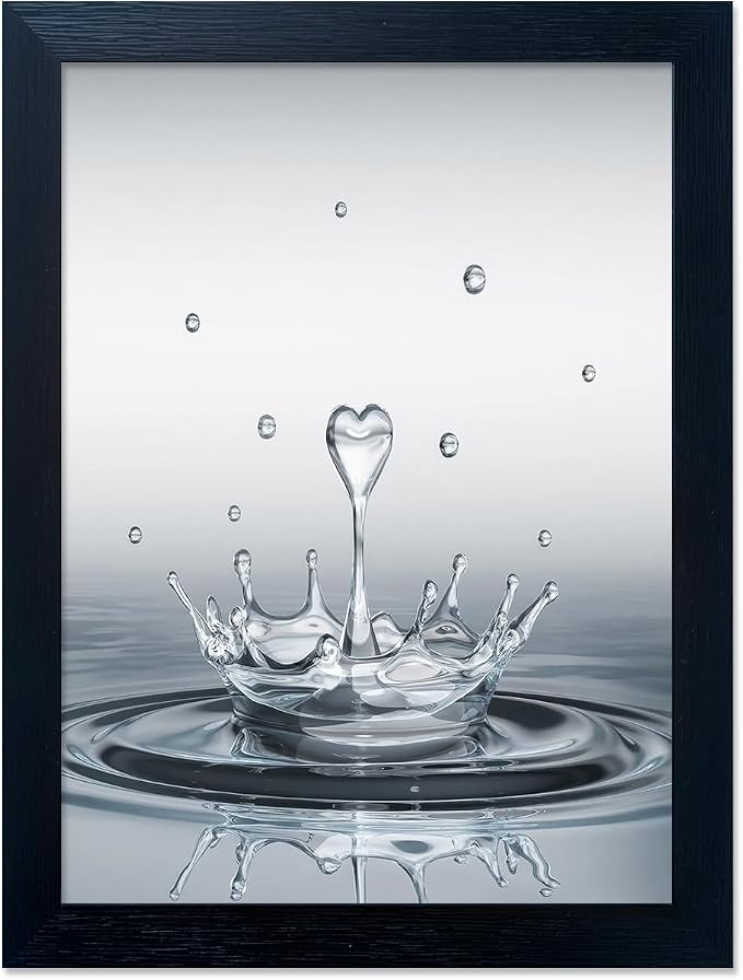 Framed Bathroom Wall Art Heart Water Drop Splash Canvas Print Artwork Bathroom Pictures Wall Decor Modern Painting for Home Office Decoration