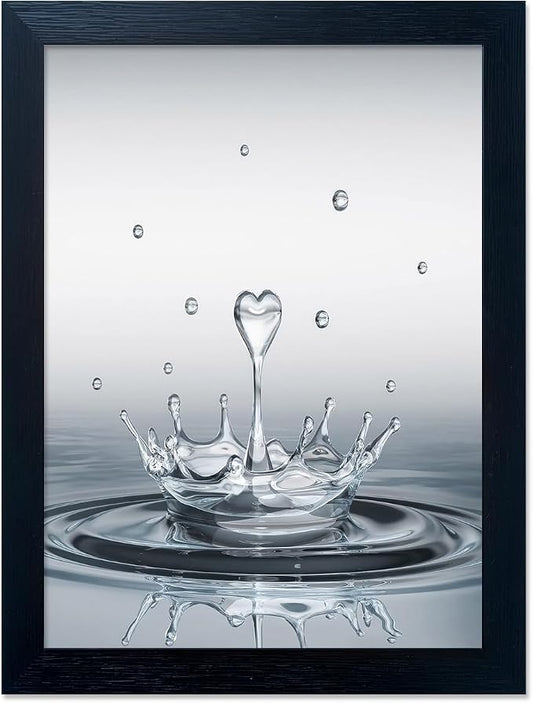 Framed Bathroom Wall Art Heart Water Drop Splash Canvas Print Artwork Bathroom Pictures Wall Decor Modern Painting for Home Office Decoration