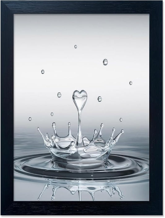 Bathroom Decor Wall Art Heart Water Drop Splash Modern Canvas Pictures Print Black Framed Bathroom Painting for Wall