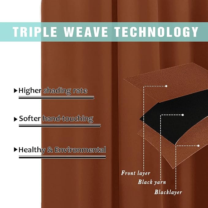 NICETOWN 2 Panels Blackout Curtains, Rod Pocket Window Curtains Room Darkning Drapes for Bedroom/Living Room, Thermal Insulated Solid Draperies for Home Office/Study, 62 by 72-Inch, Burnt Orange