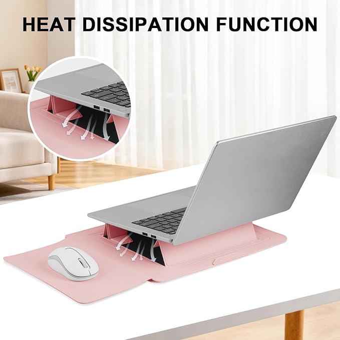 HoYiXi 15.6" Laptop Sleeve Case PU Leather with Stand Compatible with MacBook Pro 16/15.4'' MacBook Pro 15, Mac Air 15/ Dell, Matebook,Asus,15-16'' Laptop Bag,(Patent Pending),Pink