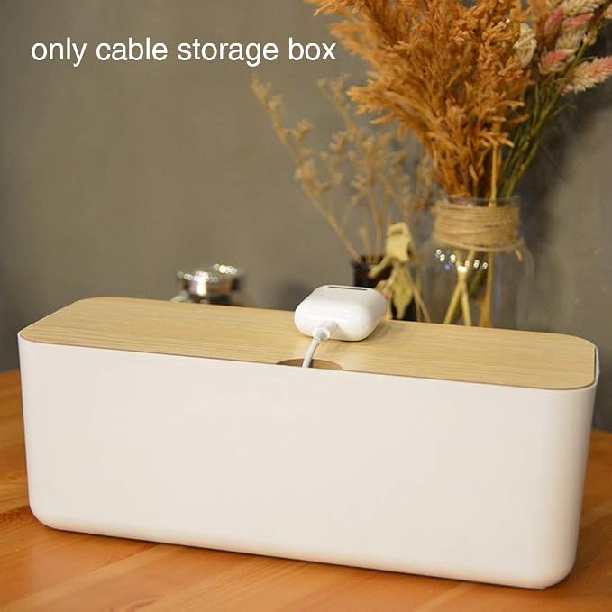 Cable Management Box - Wooden Style Large Cord Organizer Box to Hide Wires & Power Strips | Desk Computer Cable Organizer Box | Safe ABS Materia for Home & Office (Black)