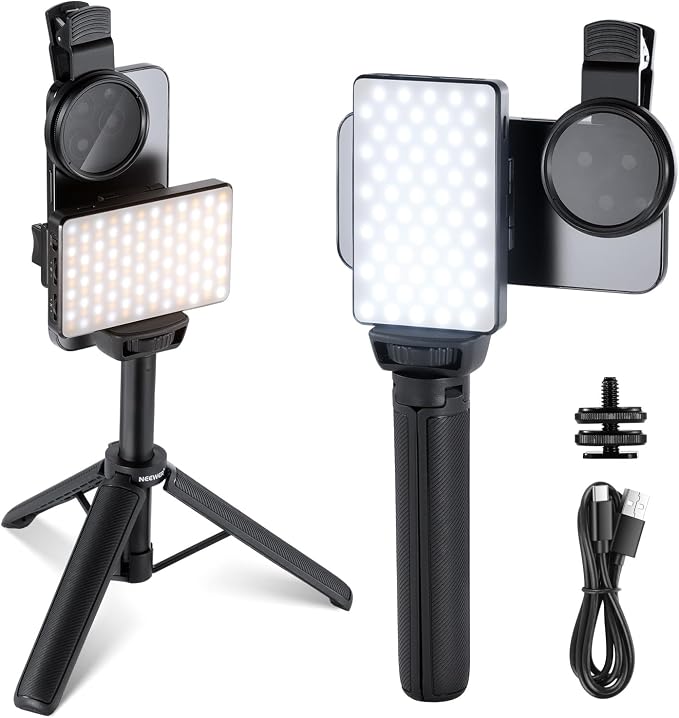 NEEWER Basics LED Selfie & Tattoo Light Compatible with iPhone, Clip on CPL Filter/Tripod Stand/Phone Holder, Fill Lighting Remove Reflection for Art Food Jewelry Photography Video Recording, BL120B