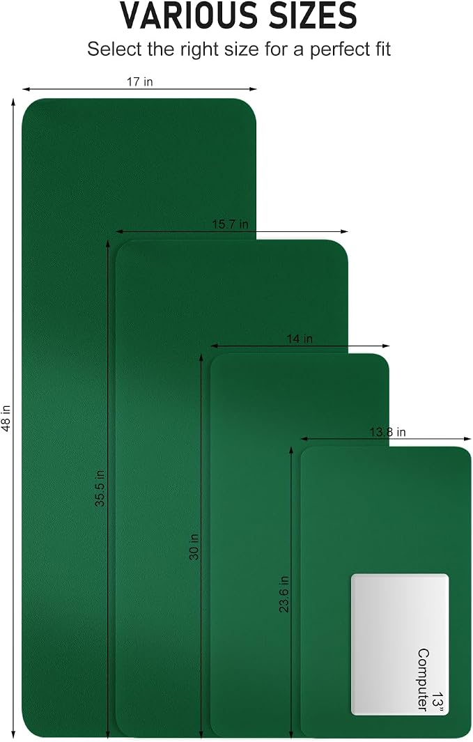 Desk Pad, 48" x 17" PU Leather Non-Slip Desk Mat Large Mouse Pad for Desktop, Waterproof Laptop Computer Writing Mat for Office, Home, Work, Gaming, Dark Green