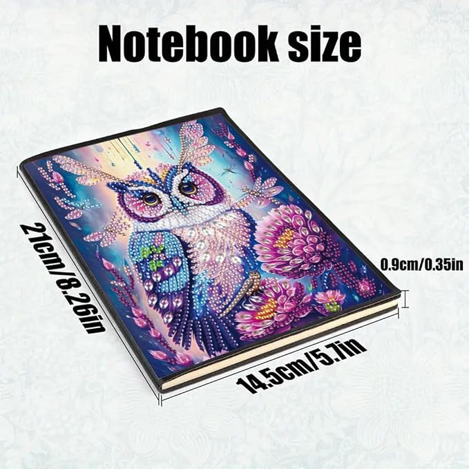 FRANDEK A5 50-Page DIY Owl Diamond Art Painting Notebook with Beautiful Patterns, Special Shaped Diamond Art Craft for Beginners Adults Gift