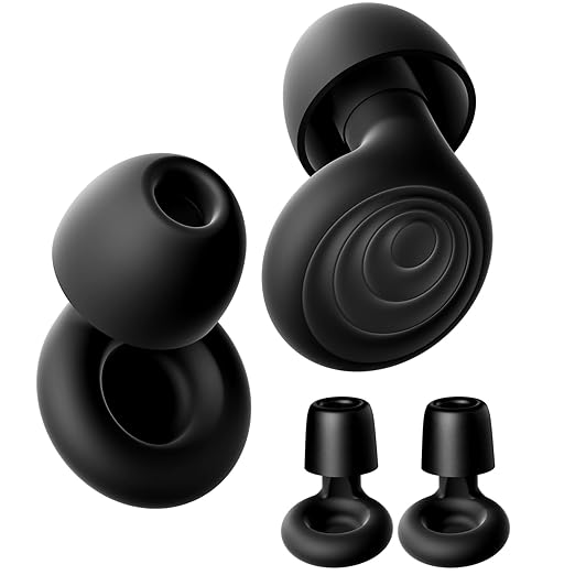 Yawsoy Ear Plugs for Sleeping Noise Cancelling, Reusable Soft Noise Reduction Earplugs for Sleep, Focus, Travel, Work, Motorcycle, Concert with 6 Silicone Ear Tips and 6 Foam Ear Tips - 25-35dB Black