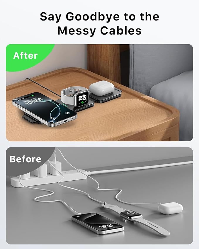 3-in-1 Foldable Magnetic Wireless Charging Station for Apple Devices – The Travel & Desktop Organizer Compatible with iPhone 17-12 Series,for iWatch &for AirPods Space-Saving Design