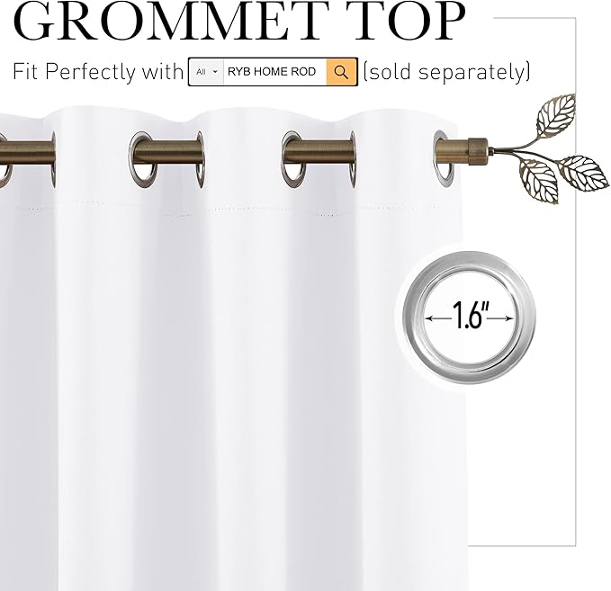 RYB HOME Room Divider Curtain - 50% Light Block Thermal Insulated Privacy Curtain Blind Large WindowCovering for Office Spare Bedroom Loft Church Basement, Wide 10 ft x Long 9 ft, Pure White