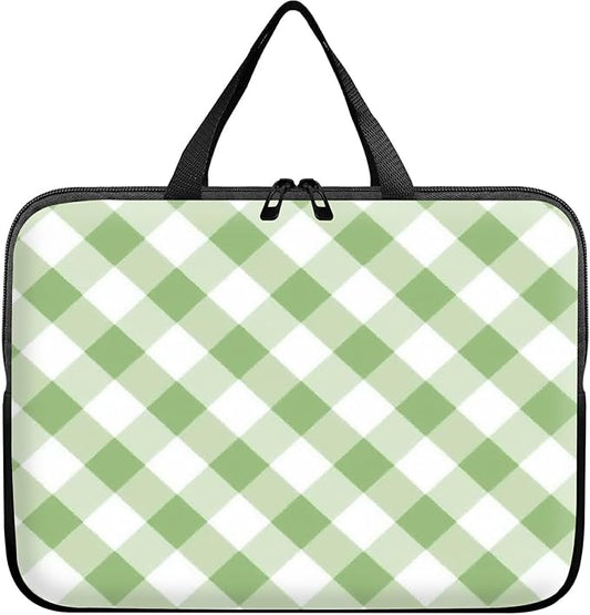 Laptop Sleeve Case Bag 13 inch, Green and White Checkered Slim Carrying Case Handbag Travel Laptop Bag for 13 inch MacBook Air M3/M2/Pro M2/ 13" iPad Pro/Air M4/M2 2024