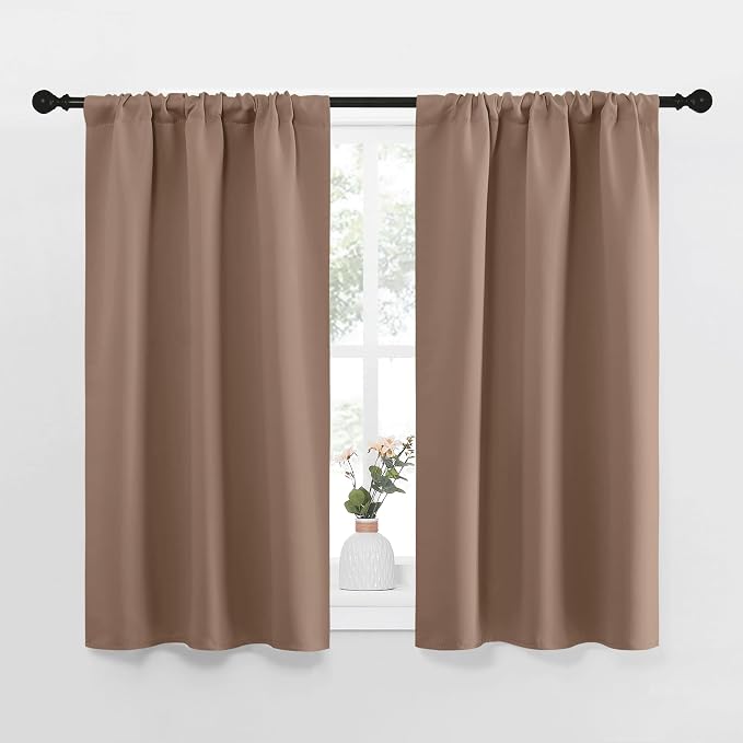 NICETOWN RV Blackout Curtains for Camper Windows, Window Treatment Thermal Insulated Rod Pocket Small Blackout Draperies/Drapes for Bedroom/Kitchen (Cappuccino, Set of 2, 29" Wide by 40" Long)