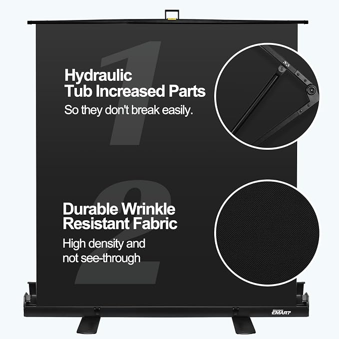 EMART 58x74in Collapsible Black Backdrop Screen, Retractable Chroma Key Panel for Photo Background Removal, Portable Wrinkle-Resistant Backdrop with Stand for Streaming, Photographic Studio, TikTok