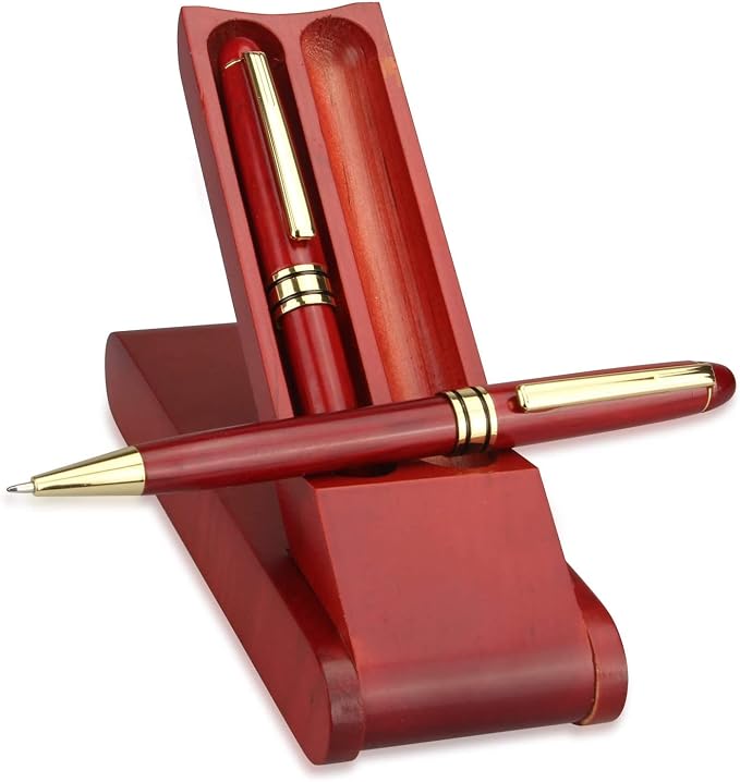 Fancy Minimalist Wooden Pens - Gentlemen Nice Pens Handcrafted Unique Business Pens for Men, Cool Old Fashioned Pen and Case Set Gift for Journal Writing (Rosewood Double)