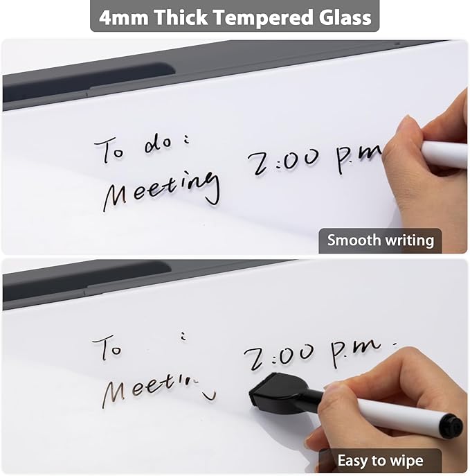 Varhomax Glass Desk Buddy Whiteboard with Storage, Small Dry Erase Desktop White Board Caddy to-do List Memo Notepad for Office, School and Home Office Supplies (Gray and White)