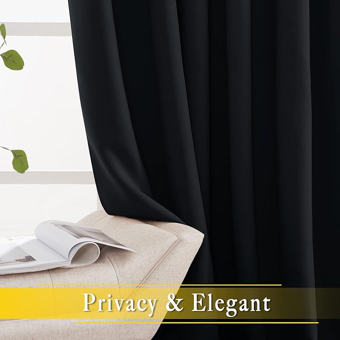 NICETOWN Blackout Curtain for Sliding Glass Door, Patio Door Curtains, Thermal Insulated Wide Drapes/Draperies Light Blocking for Bedroom/Porch (Black, 1 Panel, 80" W by 108“)
