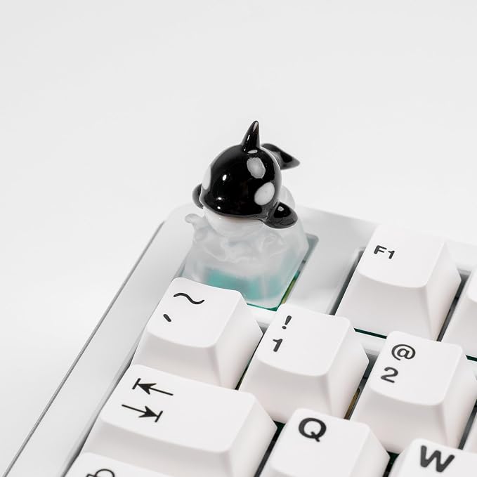 Artisan Keycap, Black Whale Design with LED Backlight, Transparent Resin, 1U Size, MX Switch Compatible, Hand-Painted 3D Printed, for Mechanical Keyboards