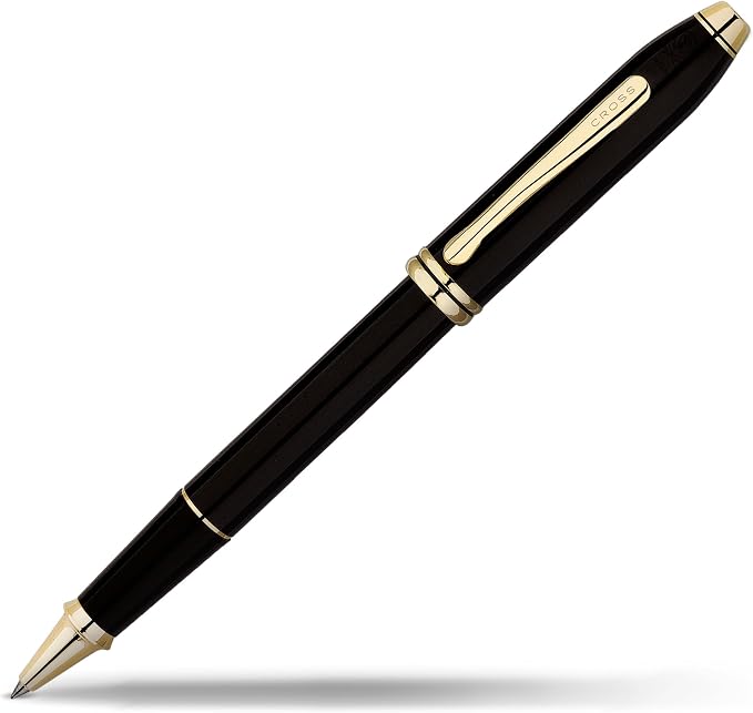 Cross Townsend Classic Black Lacquer Rollerball Pen, Black Ink - Elegant Pen, Black Ink for Effortless Writing - Consistent, Smooth Writing - Large Nib - Reliable & Long-Lasting - Includes Gift Box