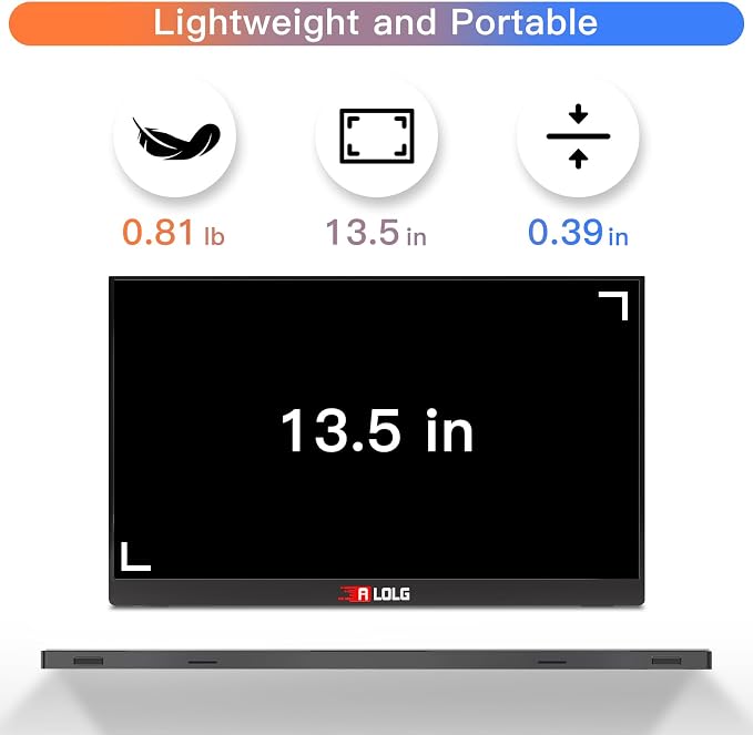 13.5''Portable Monitor for latop ,2K FHD 60HZ Laptop Monitor Screen,USB-C and HDMI Inputs, Ultra-Slim IPS Panel with HDR and Premium Smart Cover & Speakers for Laptop,PC,Phone,PS4/5,Switch,Mac,Xbox