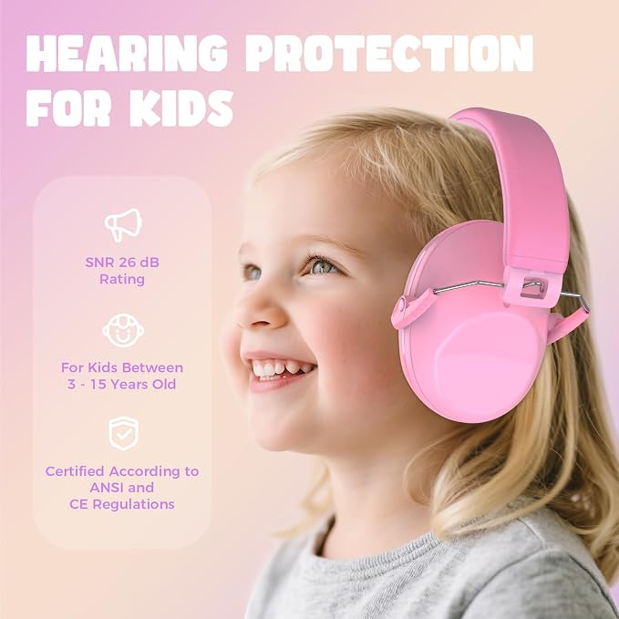 ProCase Kids Noise Cancelling Headphones, Kids Ear Protection Monster Jam Truck, Fireworks Hearing Protection Noise Reduction, Noise Canceling Earmuffs for Sensory Autism Toddler Children -LightPink