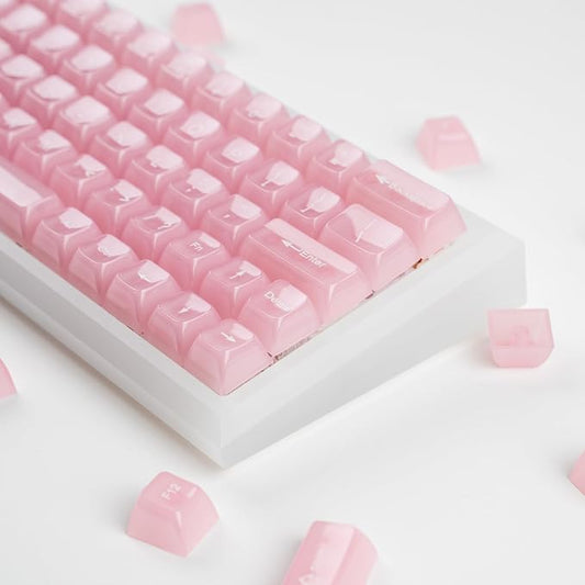 Crystal Transparent Clear Keycaps Jelly, Pink MDA Profile, 115 Keys Cute Custom Set for Cherry MX, Mechanical Gaming Keyboards, RGB Compatible (Pink)