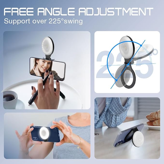Selfie Ring LED Light for iPhone Picture,Magnetic Phone Light Camera Laptop Photography Lighting,Desk Ringlight Tripod Stand Video Record Streaming Vlog Makeup,Tiktok Content Creators Essentials Clip